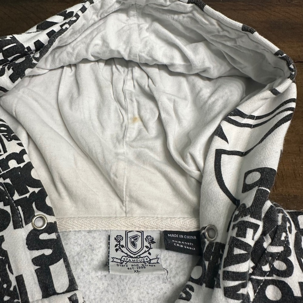 Famous Stars and Stripes Kids XL Zip Up Hoodie All Over Print Black White Logo - Picture 8 of 10